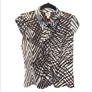 NWT Worthington Woman’s black and white abstract cap sleeve‎ blouse size PL